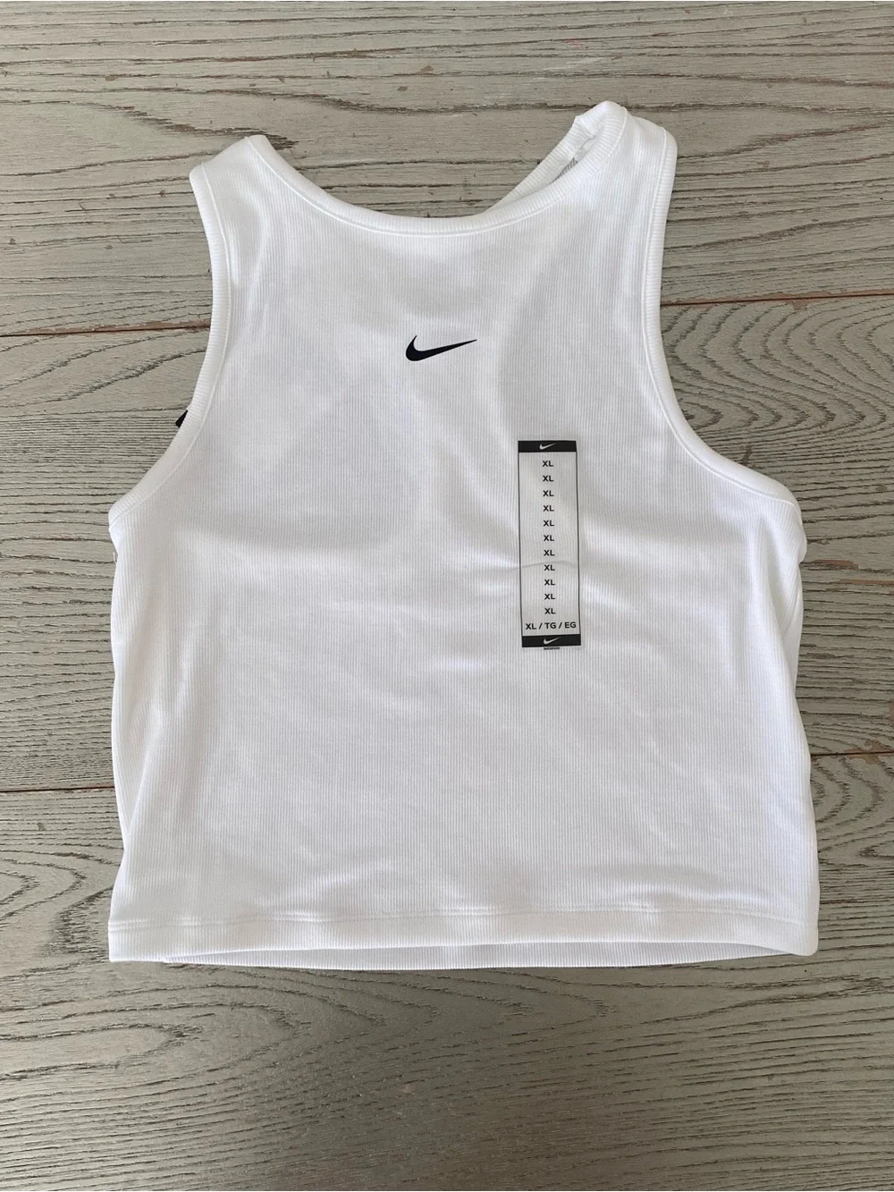 Nike White Ribbed Crop Tank with Black Swoosh